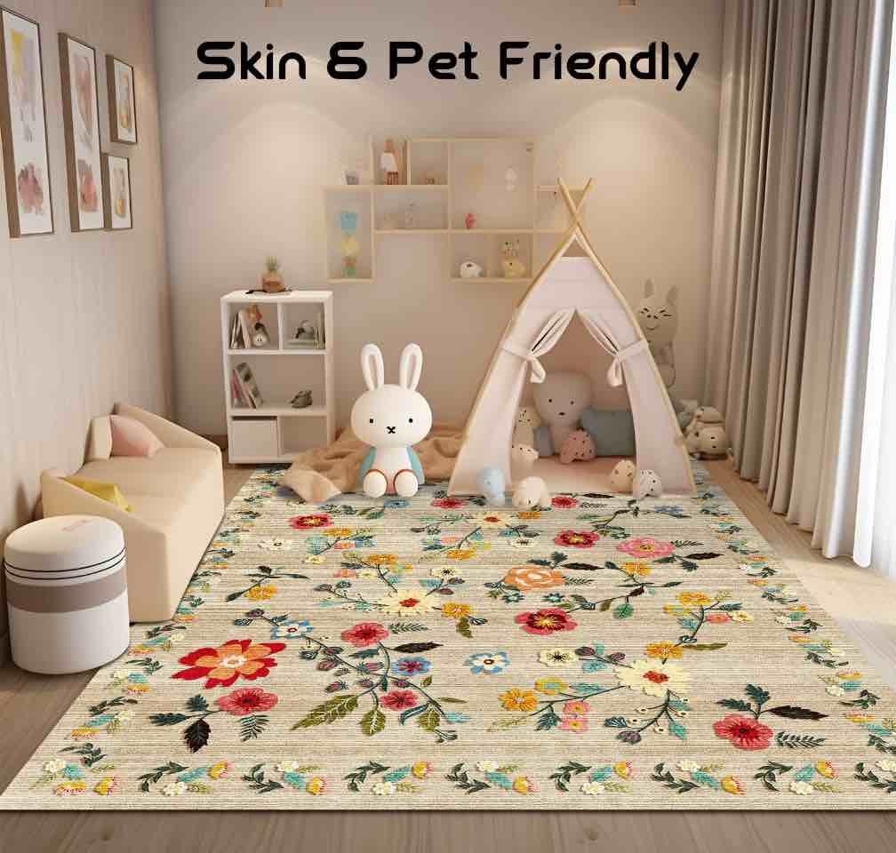 Condition photo showing New/Like New for Pentantan 5'x7' Floral Area Rugs, Machine Washable Rug for Living Room- Soft Indoor Carpet, Low Pile for Bedroom, Dining Room, Playroom, Office
