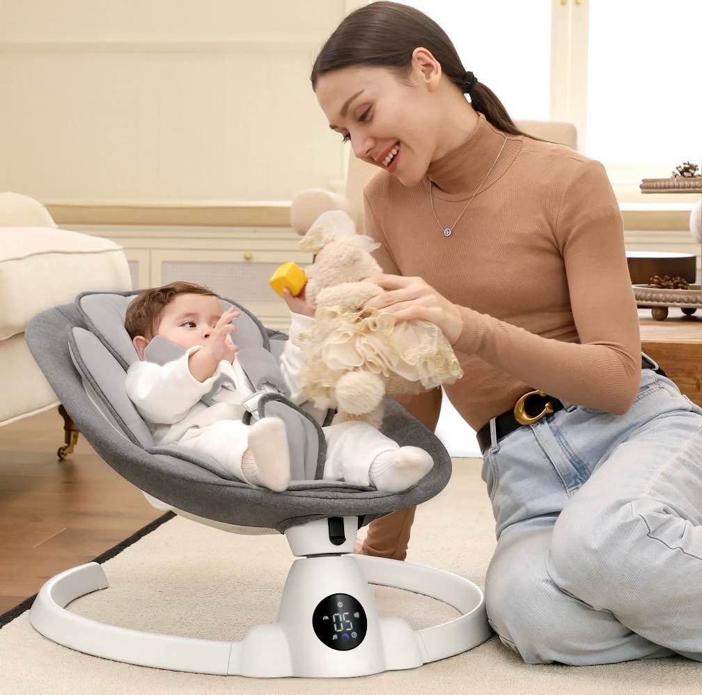 Condition photo showing New/Like New for Babyeap Baby Swing for Infants - Smart Electric Swing with Bluetooth Control 5-point Harness,5 Sway Speed,10 Lullabies(Gray)