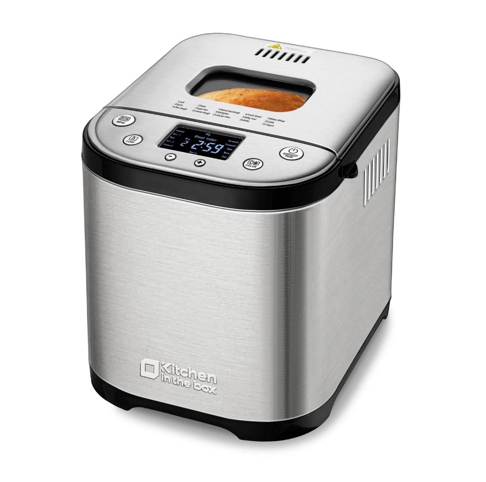 Kitchen in the box 15-in-1 Bread Machine  2LB Stainless Steel Automatic Bread Maker with Recipes-Silver