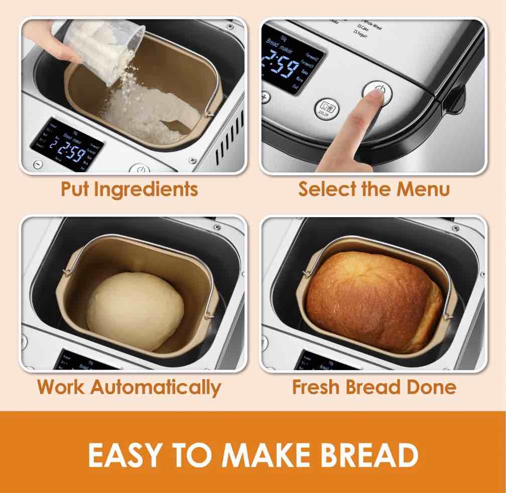 Condition photo showing New/Like New for Kitchen in the box 15-in-1 Bread Machine  2LB Stainless Steel Automatic Bread Maker with Recipes-Silver