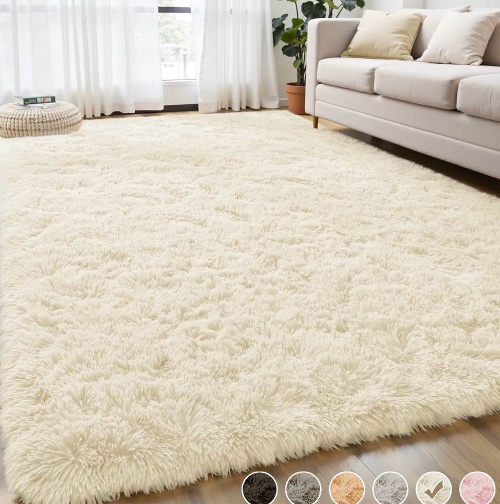 Nefoso Shag Area Rug, 8ft x 10ft Soft Fluffy Area Rugs for Living Room Bedroom Decor Carpet, Light Yellow