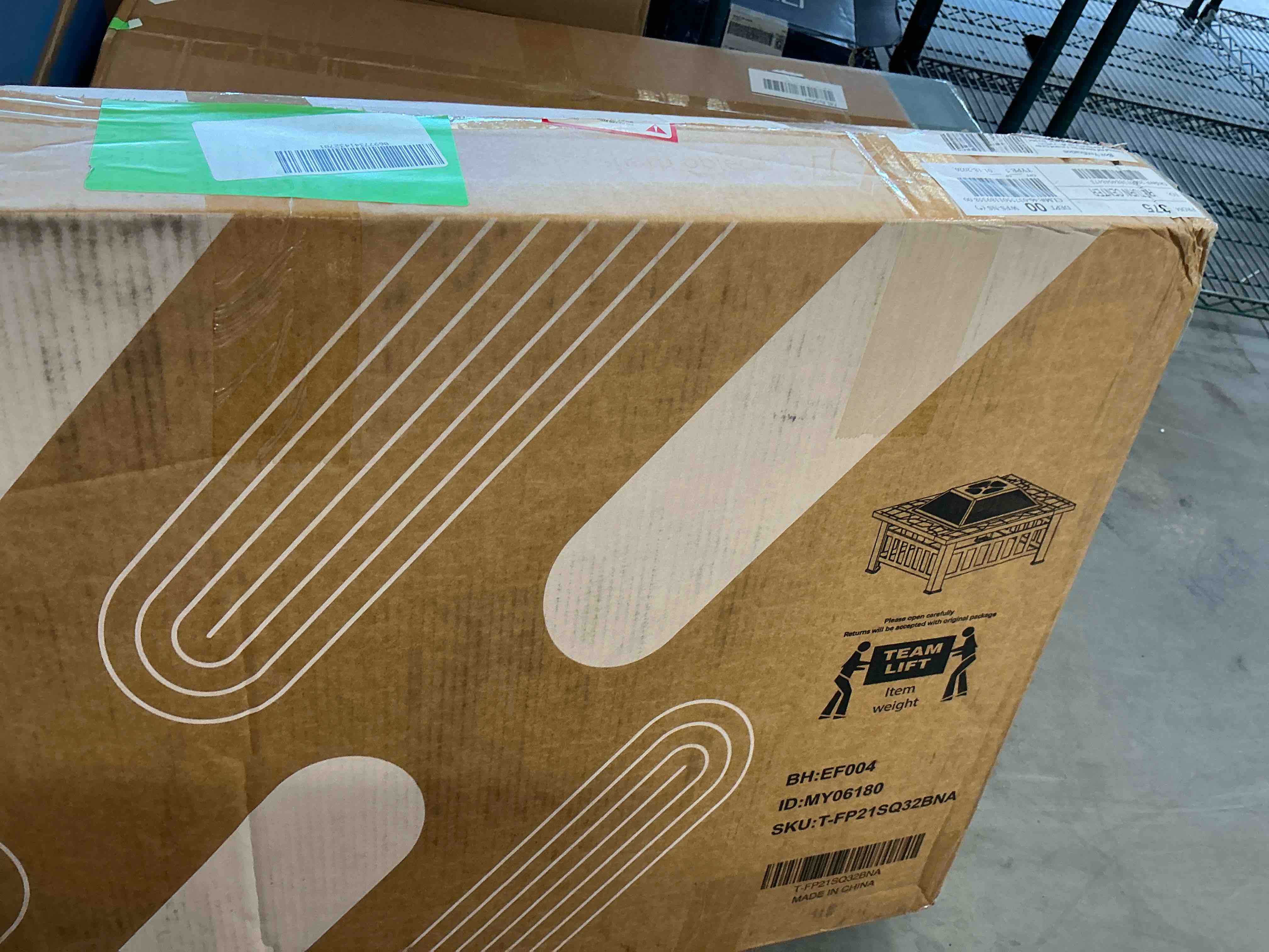 Condition photo showing New/Like New for Lacoo 32" Patio Square Fire Pit Table for Patio Backyard BBQ, Ice Storage with Mesh Lid, Poker and Cover, Brown