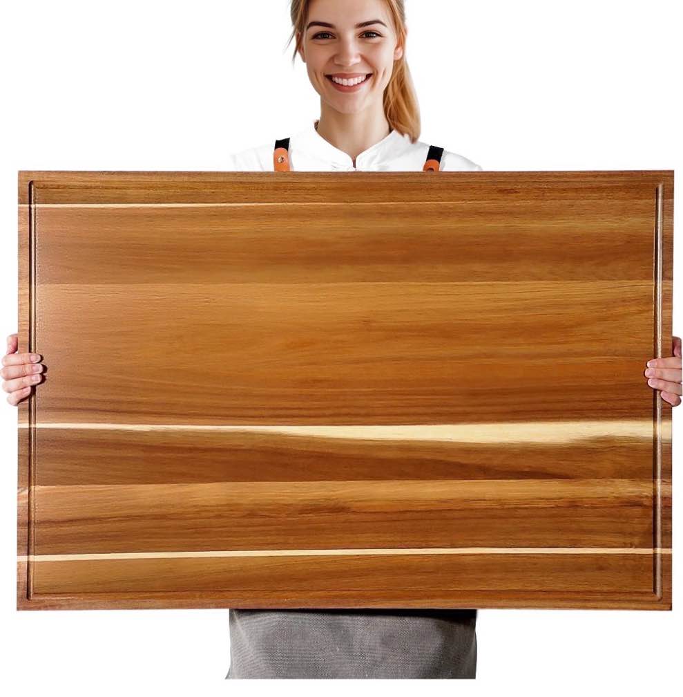 Condition photo showing New/Like New for Sentsu 36x24 Extra Large Acacia Wood Cutting Boards with Juice Groove and Handles, 5XL Stove Top Cover Thick Heavy Duty Pre-Oiled
