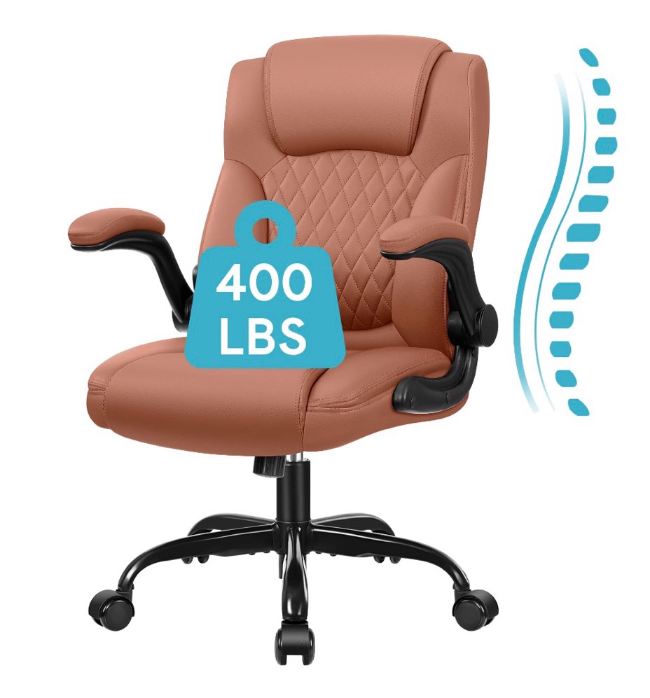 COOLHUT Leather Office Chair, Big and Tall Office Chair 400LBS Wide Seat Ergonomic Computer Desk Chair High Back Executive Leather Chair Adjustable Task Chair Lumbar Back with 8-Year Warranty, Brown