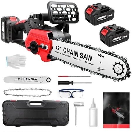 HOTREE 12 Inch Cordless Chainsaw 21V Electric Handheld Chainsaw for Tree Trimming Wood Cutting Outdoor Yard Work