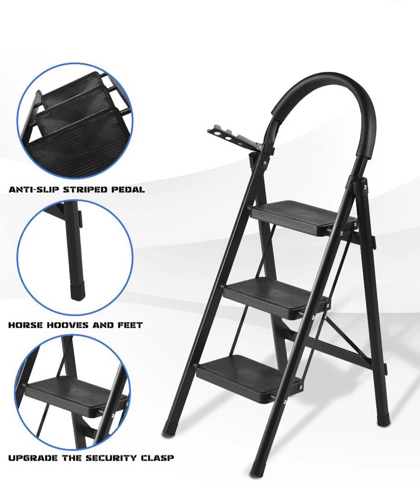 Condition photo showing New/Like New for OUTMASTER Step Ladder Adult Step Ladders 3 Step with Padded Handrail Metal Portable Ladders Black