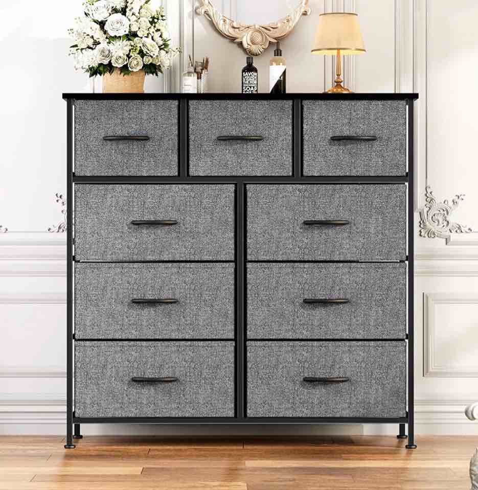 ZUNMOS Fabric Dresser for Bedroom 9 Drawer, Grey