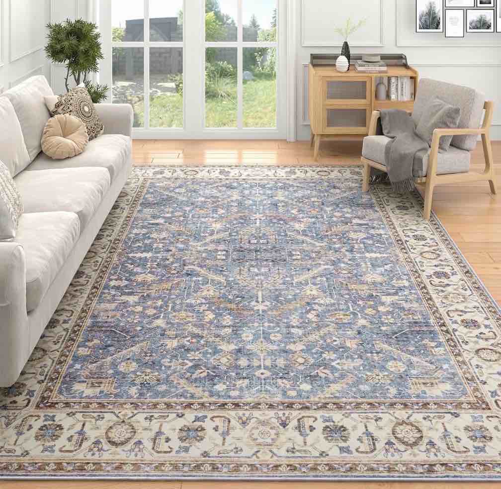 SIXHOME 8 x10 Area Rugs for Living Room Washable Rugs Carpet Vintage Traditional Rugs for Bedroom Dinning Room Office Soft Non Slip Large Area Rug Retro Home Decor Blue