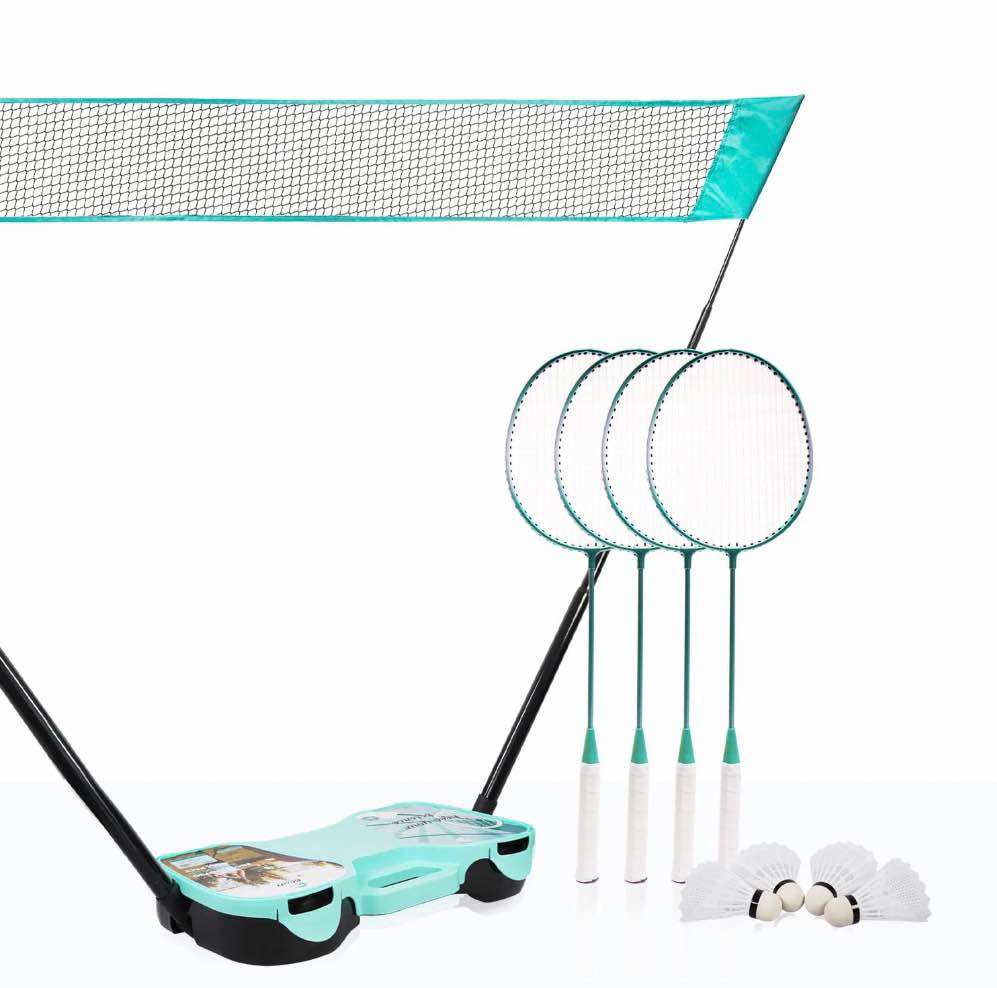 ENOVI EasyGo Badminton Set, Badminton Sets for Backyards, with Net, 4 Racket, 4 Birdies, Portable Storage Box