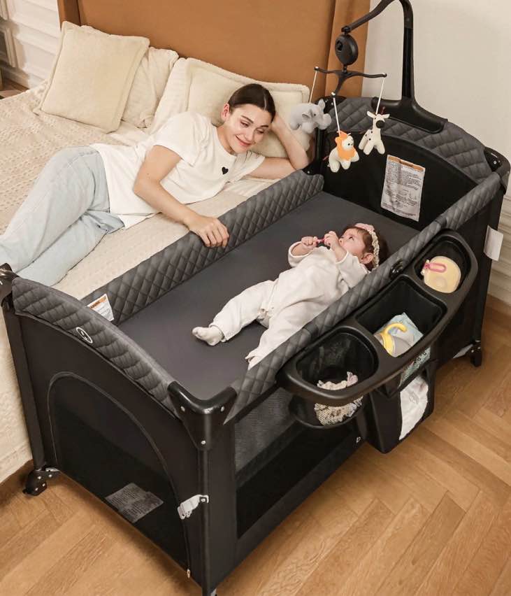 Babyeap 5-in-1 Baby Bassinet with Playard Mode & Changing Table,Bedside Sleeper for Newborns and Infants,Black