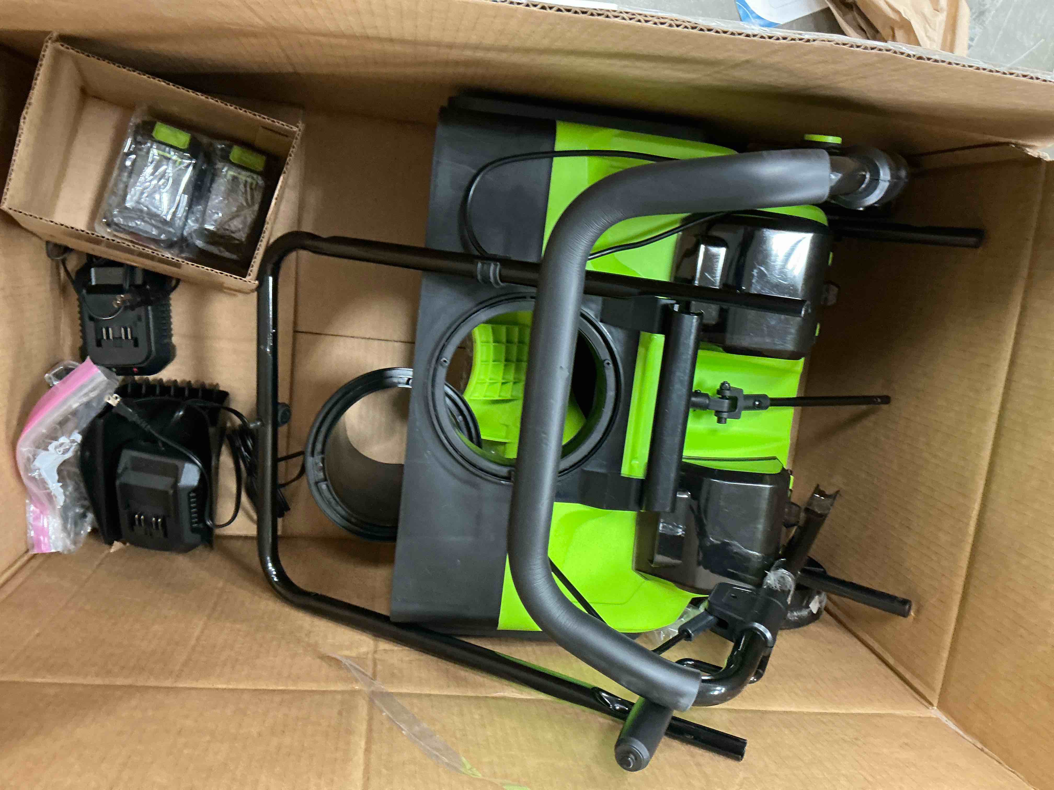 Condition photo showing Good Condition for Steelite 2x21V Cordless Snow Blower, 20" Snow Thrower with Brushless Motor,850 lbs/Min Electric Snow Remove Machine with 2 x4.0 Ah Batteries & Charger