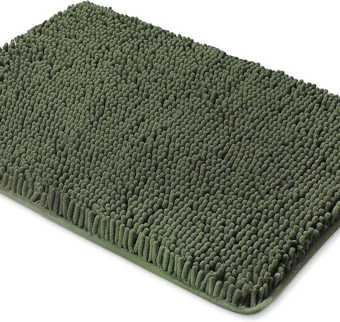Softlife Luxury Soft Bathroom Non-Slip Rug Shaggy Bath Mat,Olive Green