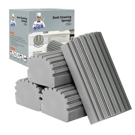 MR.Siga Sponge Duster with Ridged Surface Design Household Dust Cleaning Sponge 4 Pack Gray