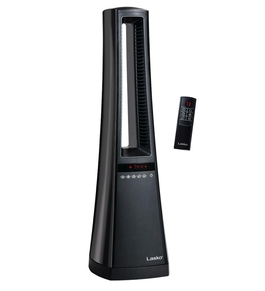 Lasko 27" 1500W Bladeless Ceramic Tower Heater with Remote Control, Timer, Black, AW310, New