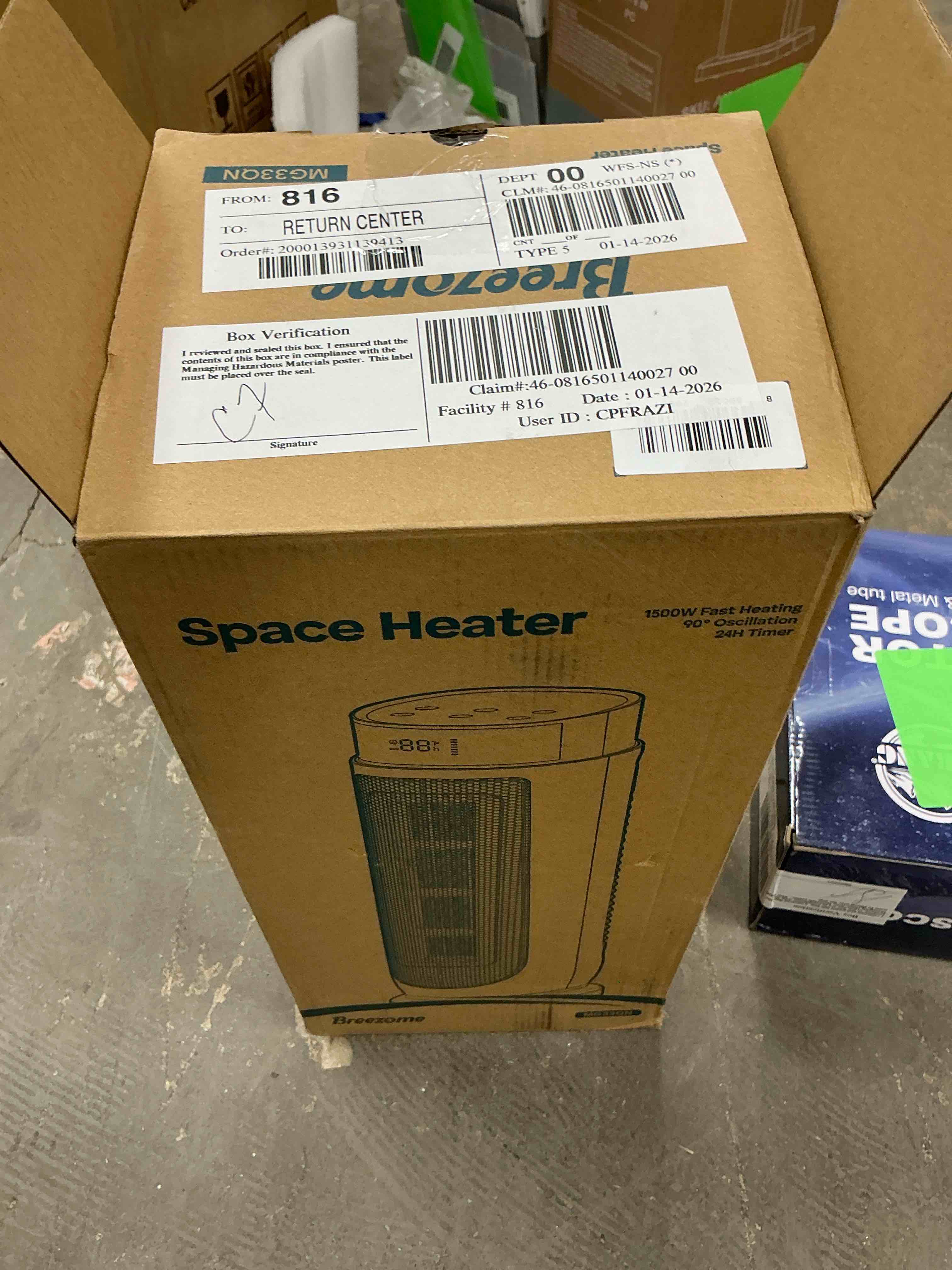 Condition photo showing Good Condition for BREEZOME Space Heaters for Indoor Use, 1500W, with Thermostat, 24H Timer, 90° Oscillating, Quiet, Portable, PTC Ceramic, with Remote, Fast Safety Hea