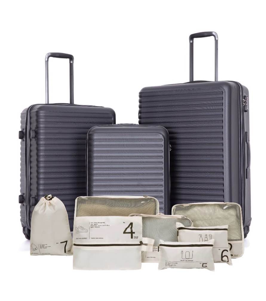 travelhouse 3 piece hardshell luggage set hardside lightweight suitcase with lock spinner wheels and 2 packing cubes.(black)