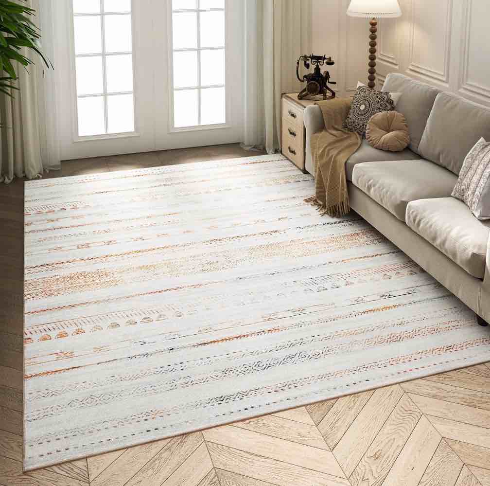 vunate 8 x10  rugs for living room washable rugs boho moroccan large area rug soft neutral geometric bohemian carpet distressed indoor rug for bedroom dining room office foldable nonslip rug colorful