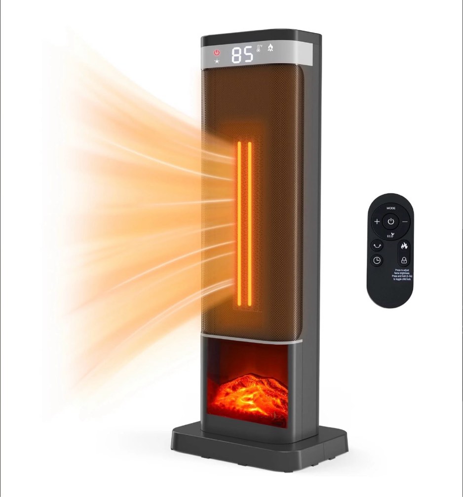 jioabl portable space heater with remote, thermostat, overheating protection for indoor use, black