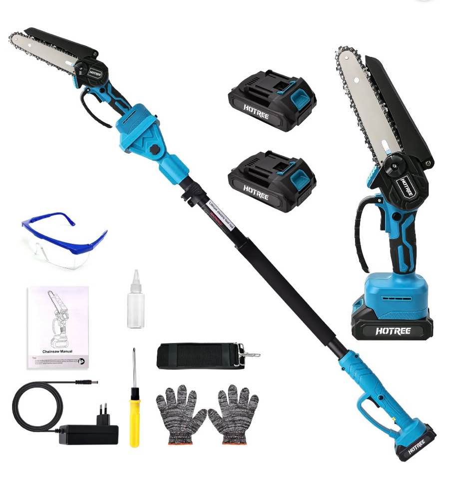 hotree 2 in 1 cordless pole saw, 6-inch pole chainsaw mini handheld chainsaw, 15 ft extension pole saw for effortless tree trimming