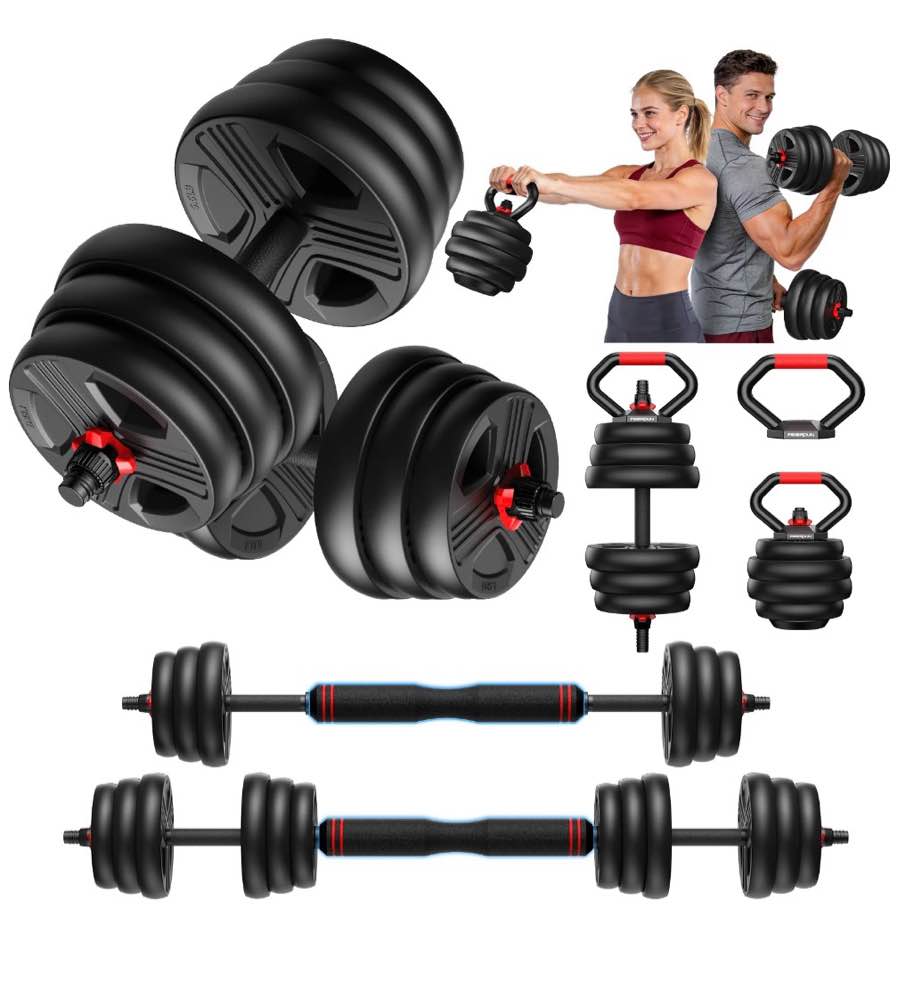 upgo adjustable dumbbells, 55lbs free weight set with connector, 5 in1 dumbbells set as barbell, kettlebells, push up stand, fitness exercises for home gym suitable men/women