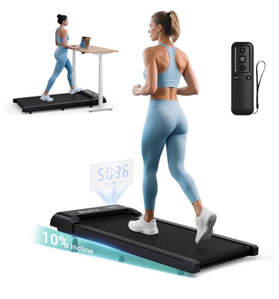 dprodo walking pad with 10% incline,walking pad treadmill for home office,2.5 hp under desk treadmill with led display & remote,265 lbs capacity