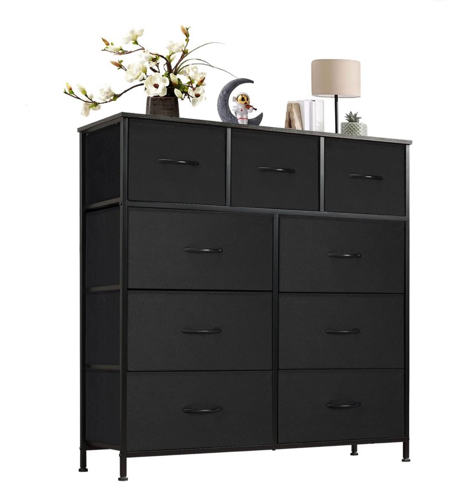 concetta 9-drawer fabric dresser, tv cabinet sideboard, storage organizer cabinet for living room, bedroom, office, black