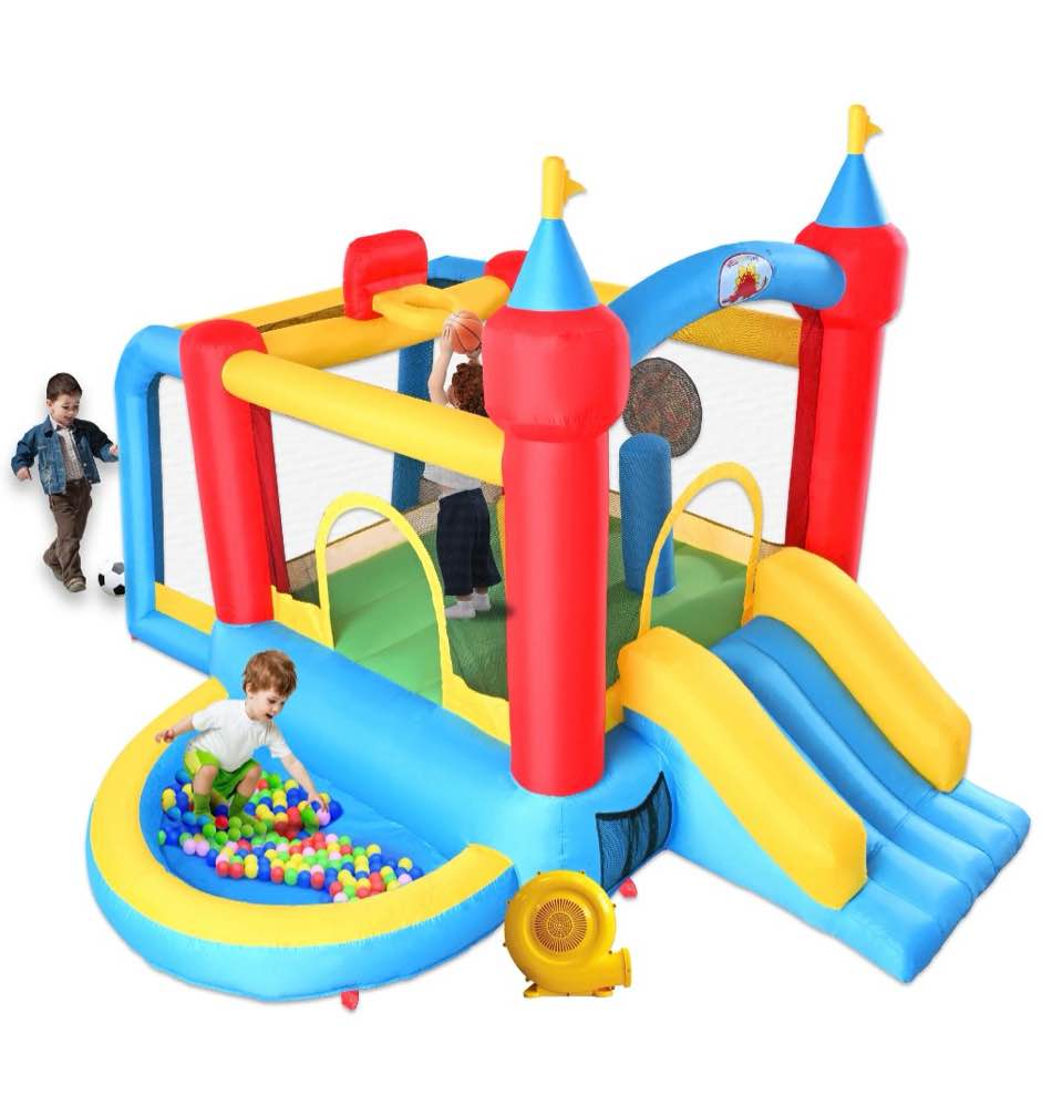 wellfuntime inflatable bounce house with slide, kids bouncer jumping castle with blower, ball pool for backyard