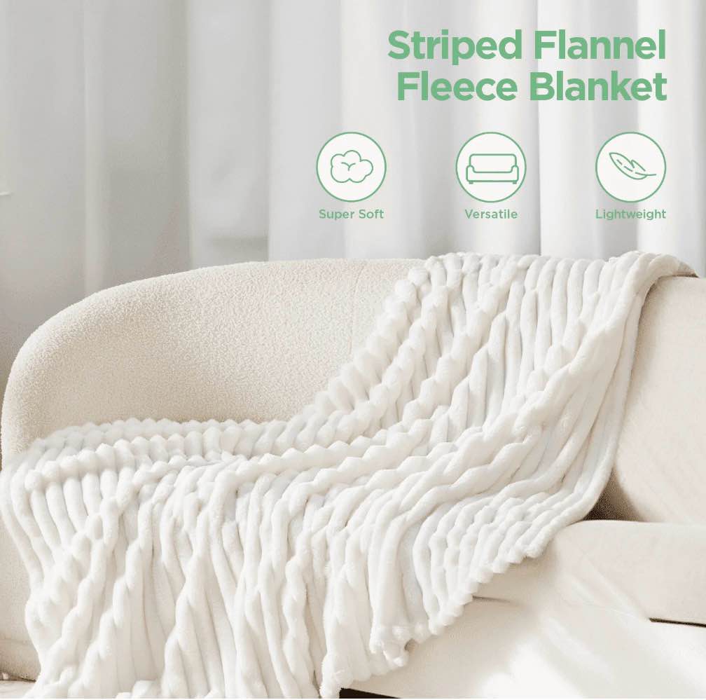 u by bedsure white fleece throw blanket for couch 220gsm - super soft cozy blankets for women, girls, 50x60 inches beige