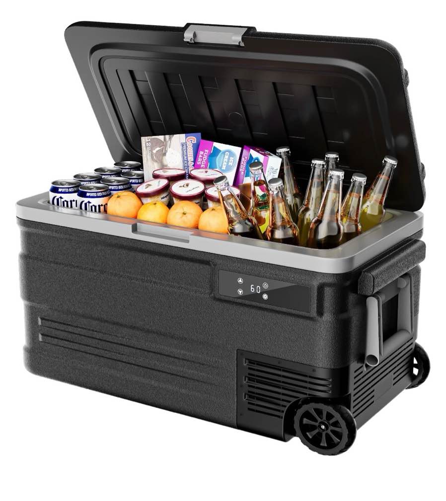 simzlife 12 volt car refrigerator  80qt(75l) portable rv car fridge with wheels  0?~68?  12/24v dc & 110-240v ac  black