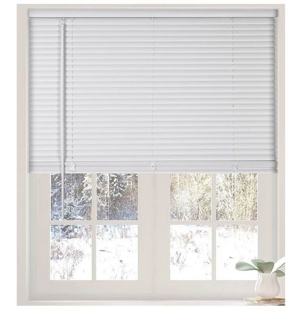 calyx interiors cordless white 1” light filtering mini blinds 24 w x 60 h window blinds for home vinyl horizontal blinds for indoor windows