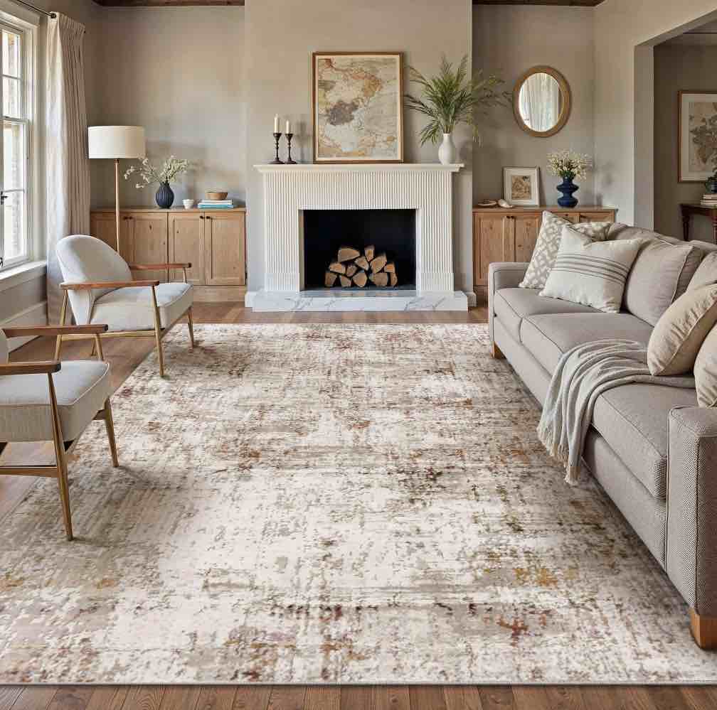 berthmeer 8 x10  large area rugs modern abstract rugs for living room bedroom dining room farmhouse machine washable non-slip  brown