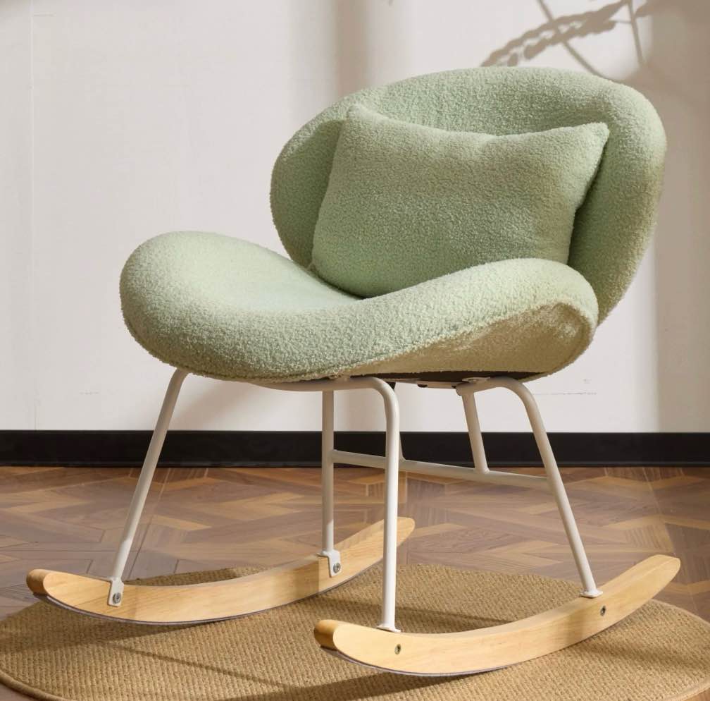 ktaxon rocking accent chair with padded seat, cute cozy nest style nursery chair, teddy fleece glider rocker with wooden metal frame mint green