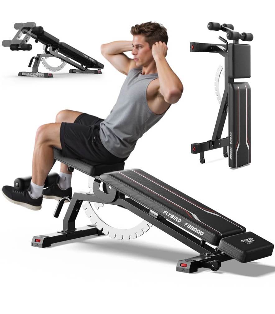flybird adjustable weight bench, 1200lbs foldable strength training bench for home gym & storage