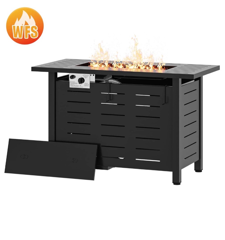 sunmthink 40  propane fire pit table  50 000 btu auto ignition steel gas fire pit with removable lid & waterproof cover for patio  backyard  black