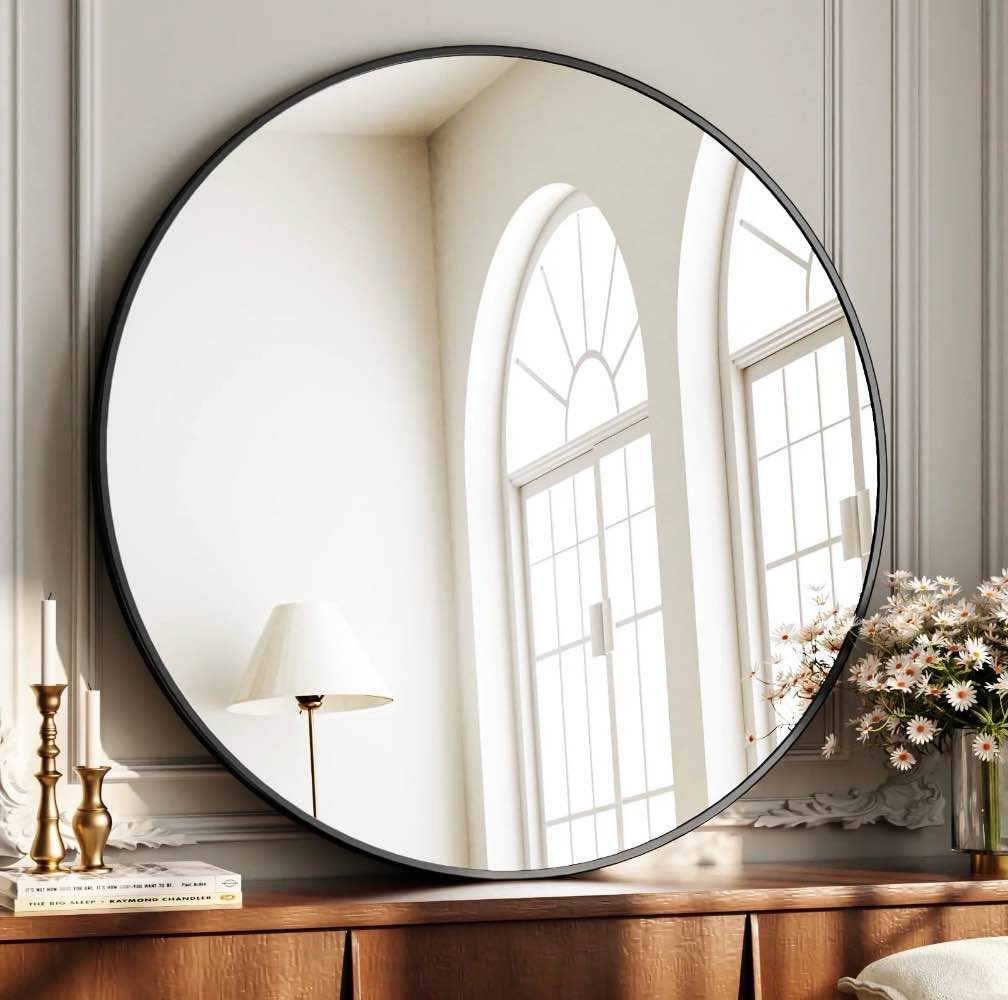 yvanla 36" rounded bathroom wall mirror vanity mirror,black