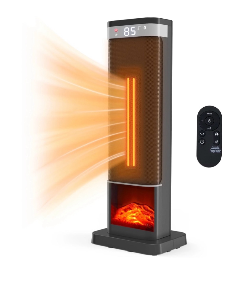 jioabl portable space heater with remote, thermostat, overheating protection for indoor use, black