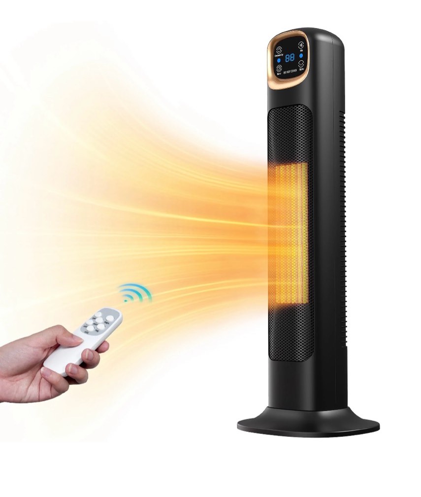 nftigb space heaters for home, 24" 1500w oscillating electric tower electric heater with remote, ptc ceramic fast heating,black,new