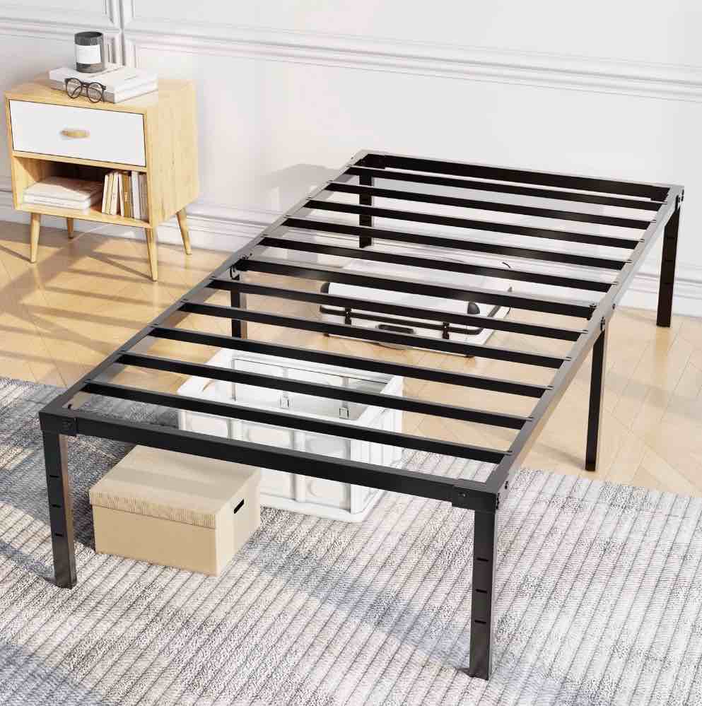 capri twin bed frame, 18 inch high metal platform bed frame, 2200 lbs weight capacity, heavy duty, noise free, easy assembly, black