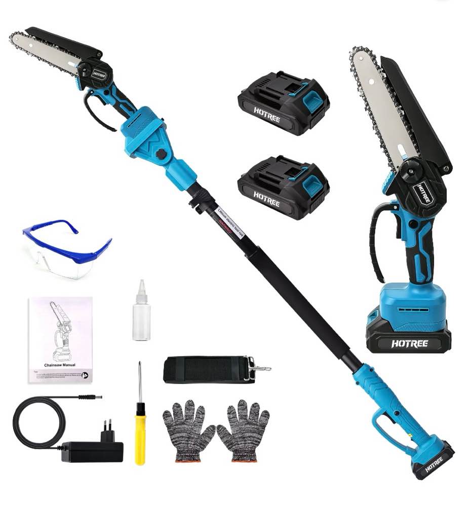 hotree 2 in 1 cordless pole saw, 6-inch pole chainsaw mini handheld chainsaw, 15 ft extension pole saw for effortless tree trimming
