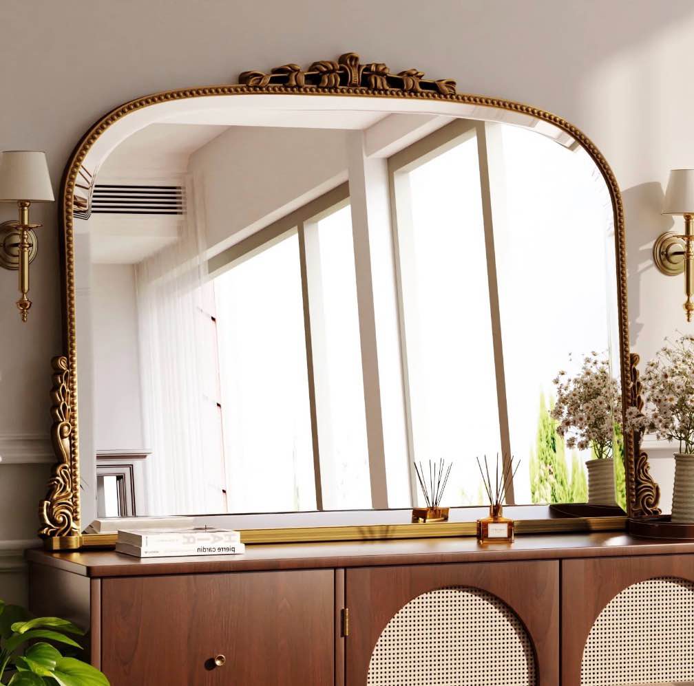 yvanla 32"x44" vanity bathroom mirror decor wall mirror, antique gold