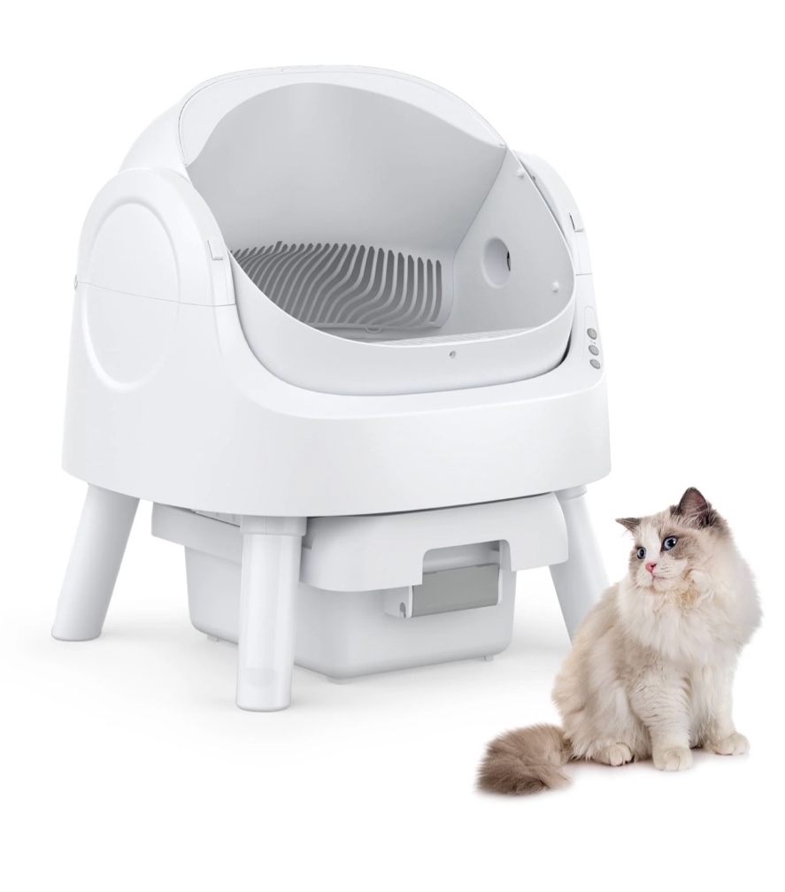 petpivot automatic cat litter box self-cleaning with safety protection, mat and trash bags included, white