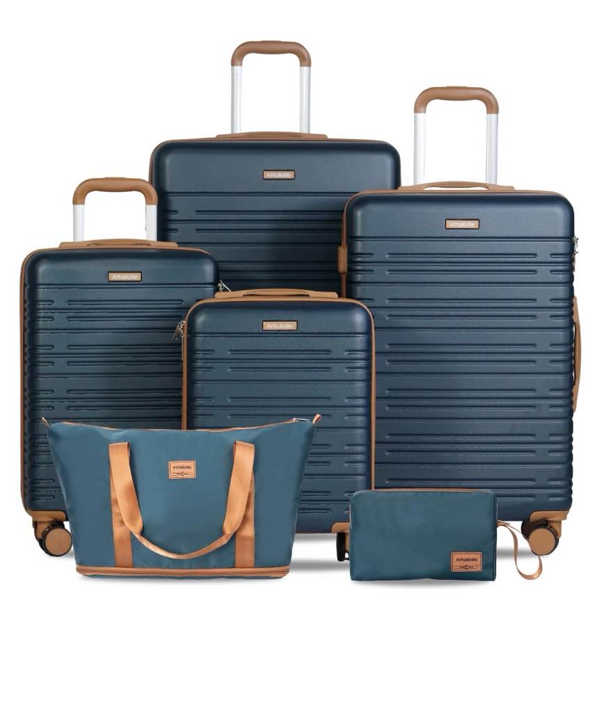 hardside luggage sets 6 piece, hardshell suitcase with tsa lock spinner wheel and travel duffle bag.dark green