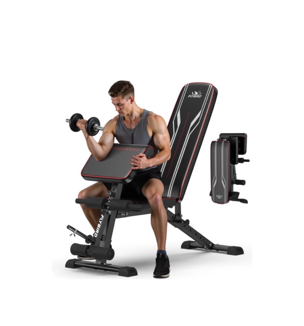flybird workout bench with leg extension & curl pad, foldable 800lb bench for full body training