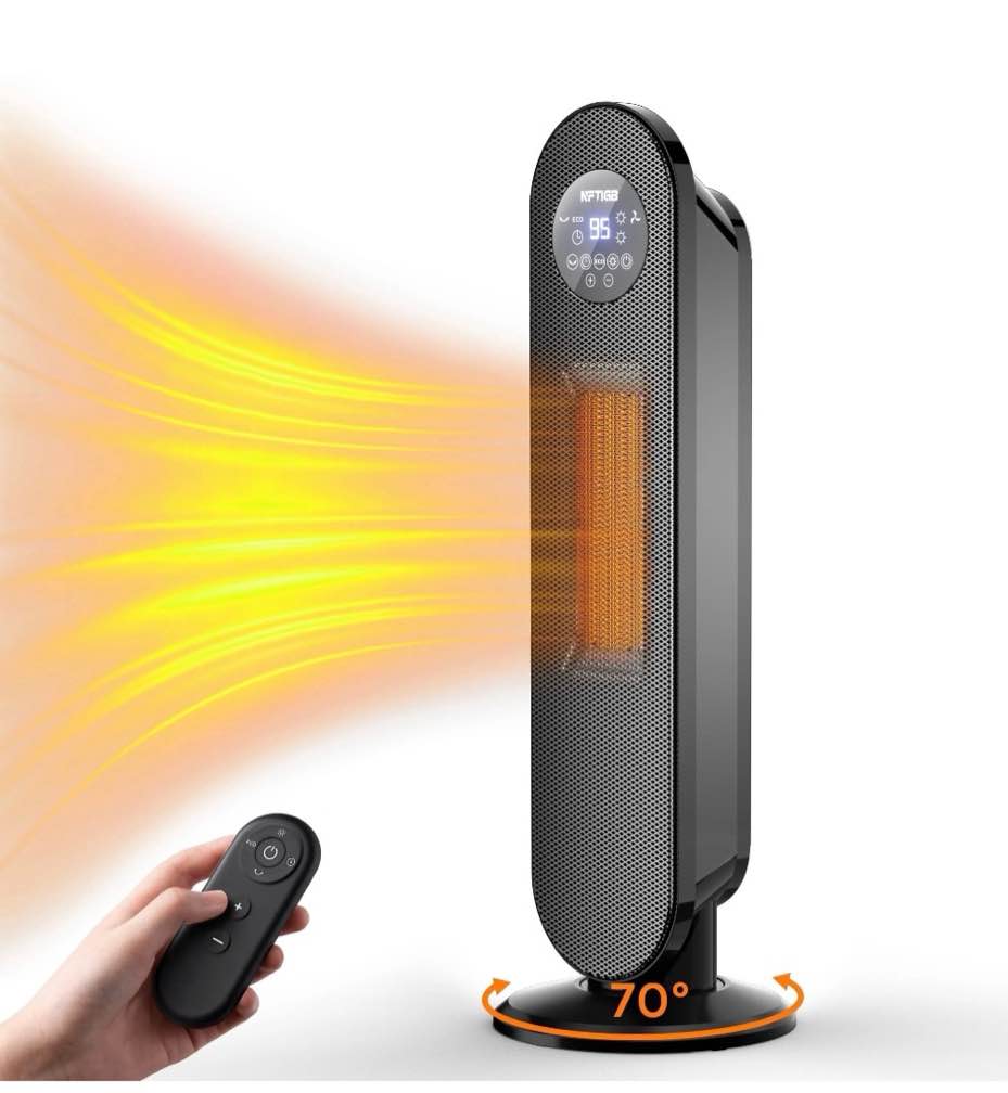 nftigb 25" space heater for indoor large room, 1500w oscillating electric heaters with remote fast heating