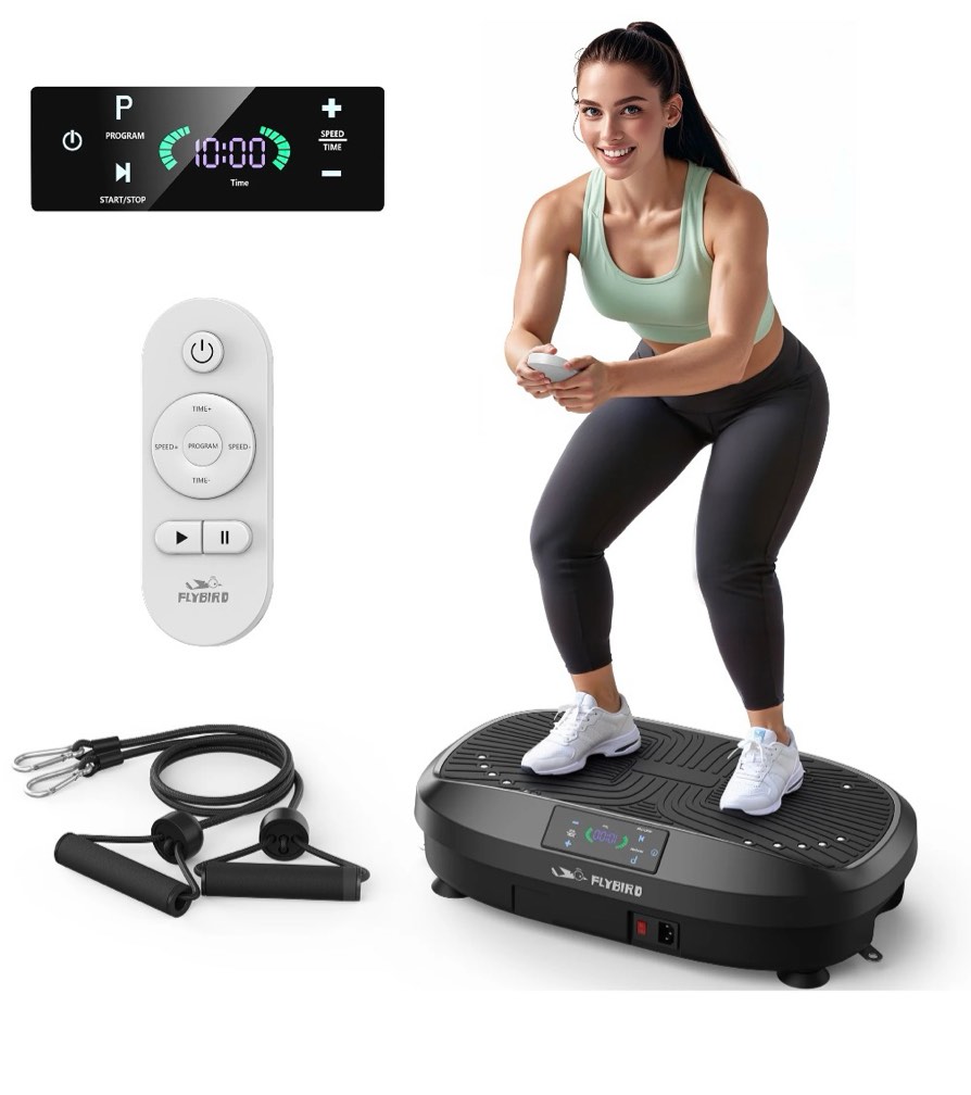 upgo vibration plate exercise machine  lymphatic drainage machine  whole body workout vibration platform w/ 2 resistance bands for wellness and fitness-black