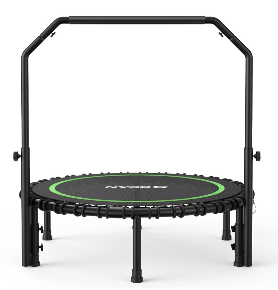 upgo 450 lbs foldable mini trampoline  40  fitness trampoline with bungees  u shape adjustable foam handle  stable & quiet exercise rebounder for kids adults indoor/garden workout