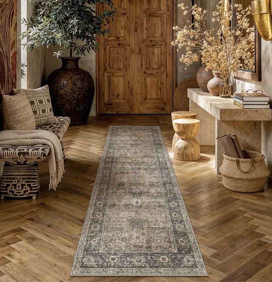 berthmeer 2 x8  washable runner rugs for kitchen hallway bedroom entryway non slip brown vintage oriental traditional distressed runner rugs