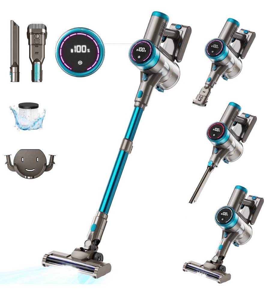 kanfuaq cordless vacuum cleaner 38000pa/400w stick vacuum 50min 2200mah for home pet hair car carpet hardwood floor
