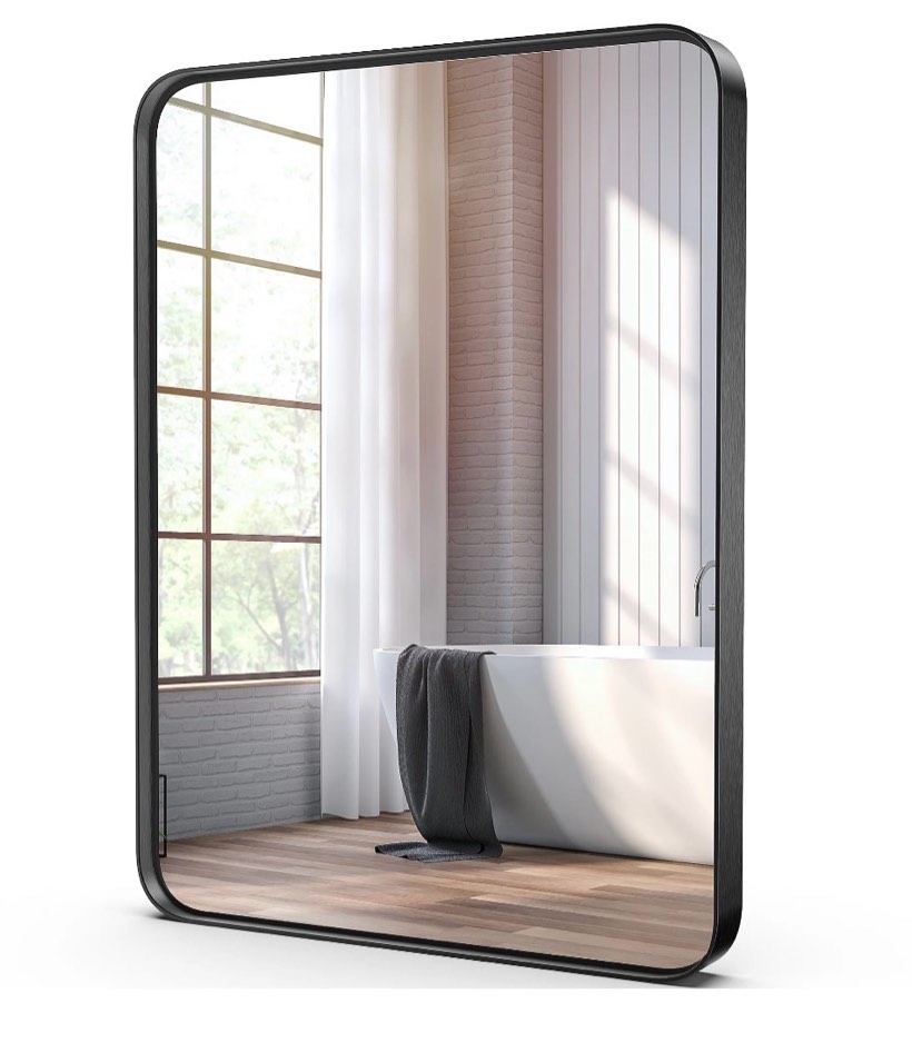 edx bathroom mirror 36 x 24  wall mirror with rectangular metal frame  black