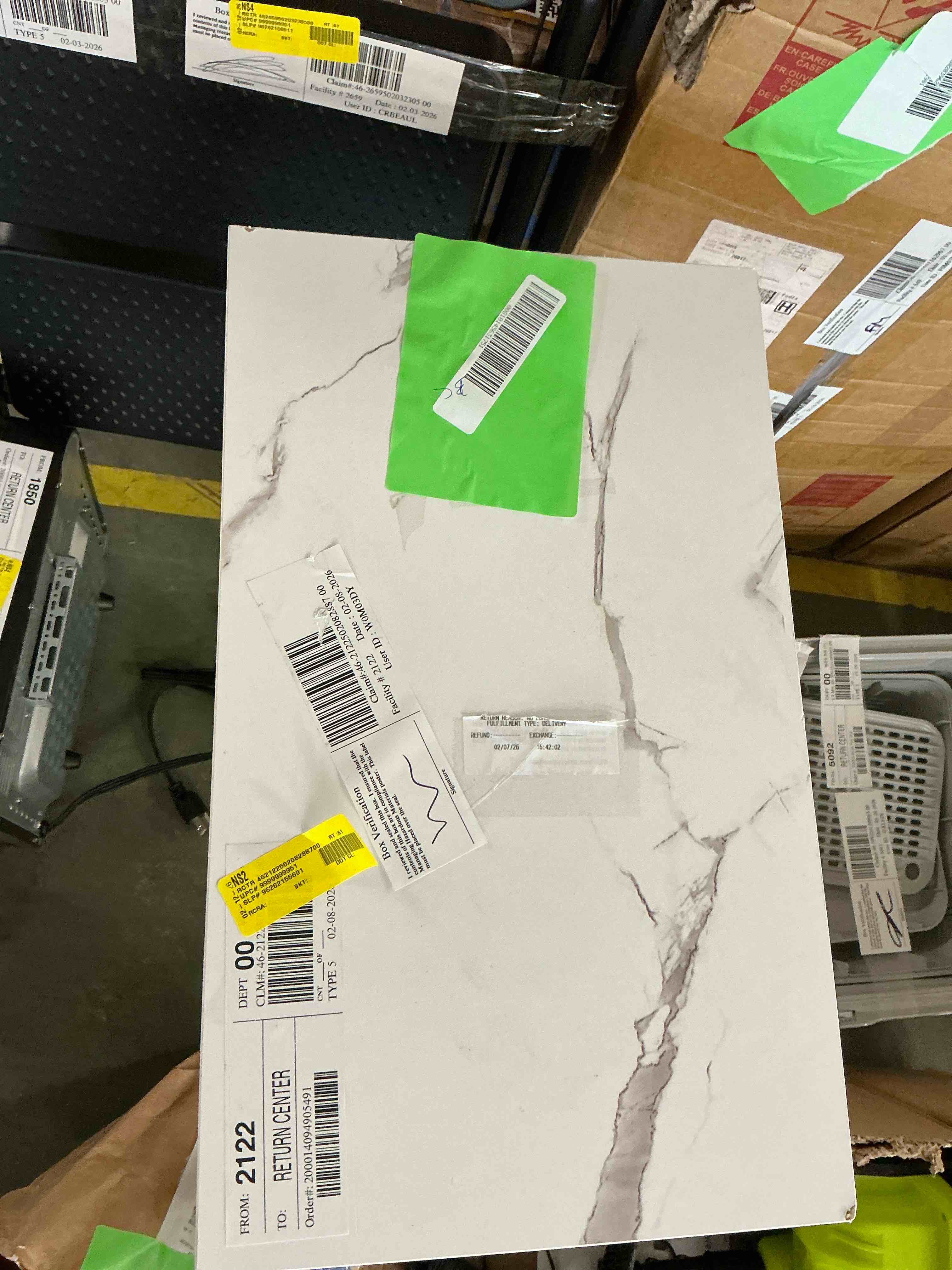 Condition photo showing Good Condition for C Shaped End Table, Vintage Side Table for Couch, Laptop, Coffee, Snack, Sofa Side End Table C Shape for Living Room, 27"(H) x 19.7"(W) x 12.6"(D), Marble